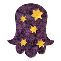 Jewish Die Cut Fusible Applique - Purple Crackle Hamsa with Gold Stars