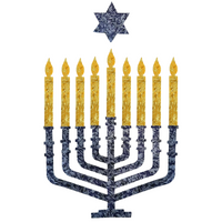 Jewish Fused Applique - Navy Menorah w/ Gold Candles  #8