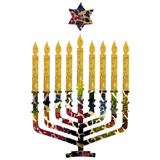 Jewish Fused Applique - Multi Color Menorah w/ Gold Candles  #9