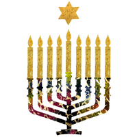 Jewish Fused Applique - Multi Color Menorah w/ Gold Candles  #9