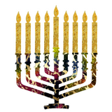 Jewish Fused Applique - Multi Color Menorah w/ Gold Candles  #9