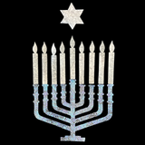 Jewish Fused Applique - Blue Silver Menorah w/ Silver Candles  #4