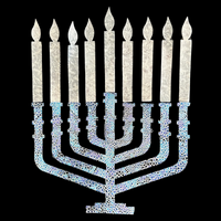 Jewish Fused Applique - Blue Silver Menorah w/ Silver Candles  #4