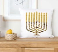 Jewish Fused Applique - Brown Stone Menorah w/ Gold Candles  #10