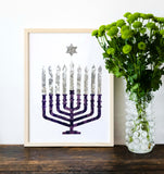 Jewish Fused Applique - Mulberry Menorah w/ Silver Candles  #11