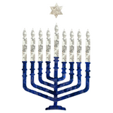 Jewish Fused Applique - Blue Stone Menorah w/ Silver Candles  #15