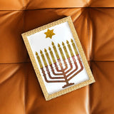 Jewish Fused Applique - Red Gold Menorah w/ Gold Candles  #1