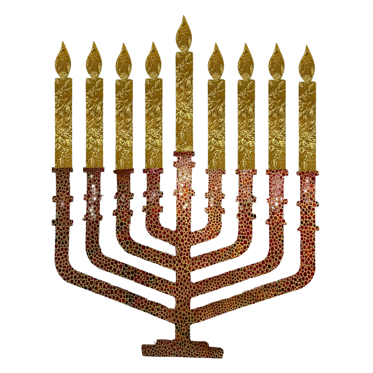 Jewish Die Cut Fusible Applique - Red Gold Menorah w/ Gold Candles ...