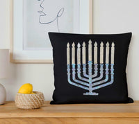 Jewish Fused Applique - Blue Silver Menorah w/ Silver Candles  #4