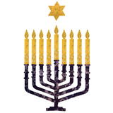 Jewish Fused Applique - Mulberry Menorah w/ Gold Candles  #7