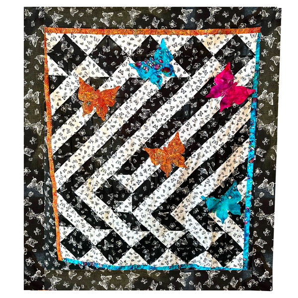 U FINISH IT - Pieced Quilt Top with Batik Applique Butterflies